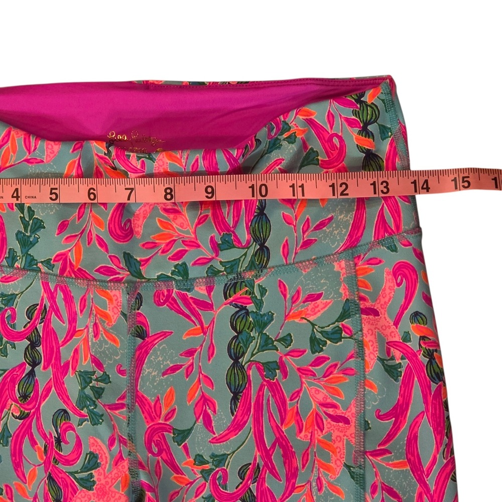 Lilly Pulitzer Luxletic Weekender High Rise Leggings Seaweed Samba Pink Green M - Picture 4 of 8